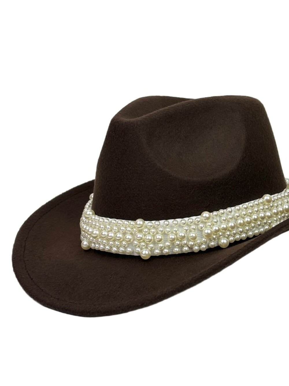 Brown Pearl Beaded Cowboy Hat Western Cowgirl Rodeo Ranch Country Womens Fashion